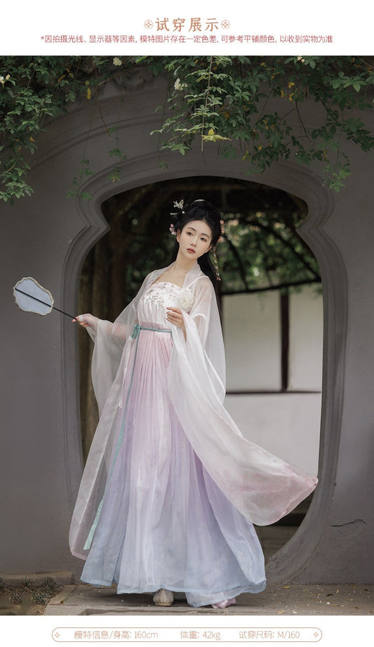 Han Dynasty Elements Straight Collar Button Down the Front Jacket Reformed with Wide Sleeve Hanfu Set for Summer