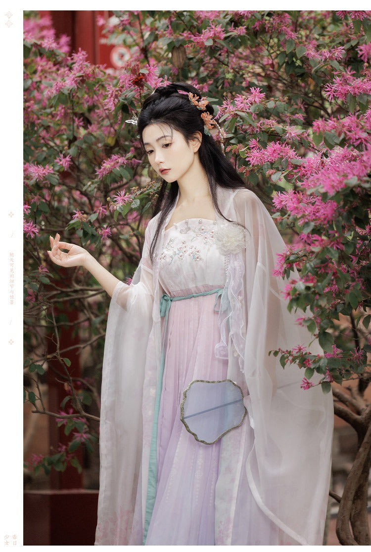 Han Dynasty Elements Straight Collar Button Down the Front Jacket Reformed with Wide Sleeve Hanfu Set for Summer