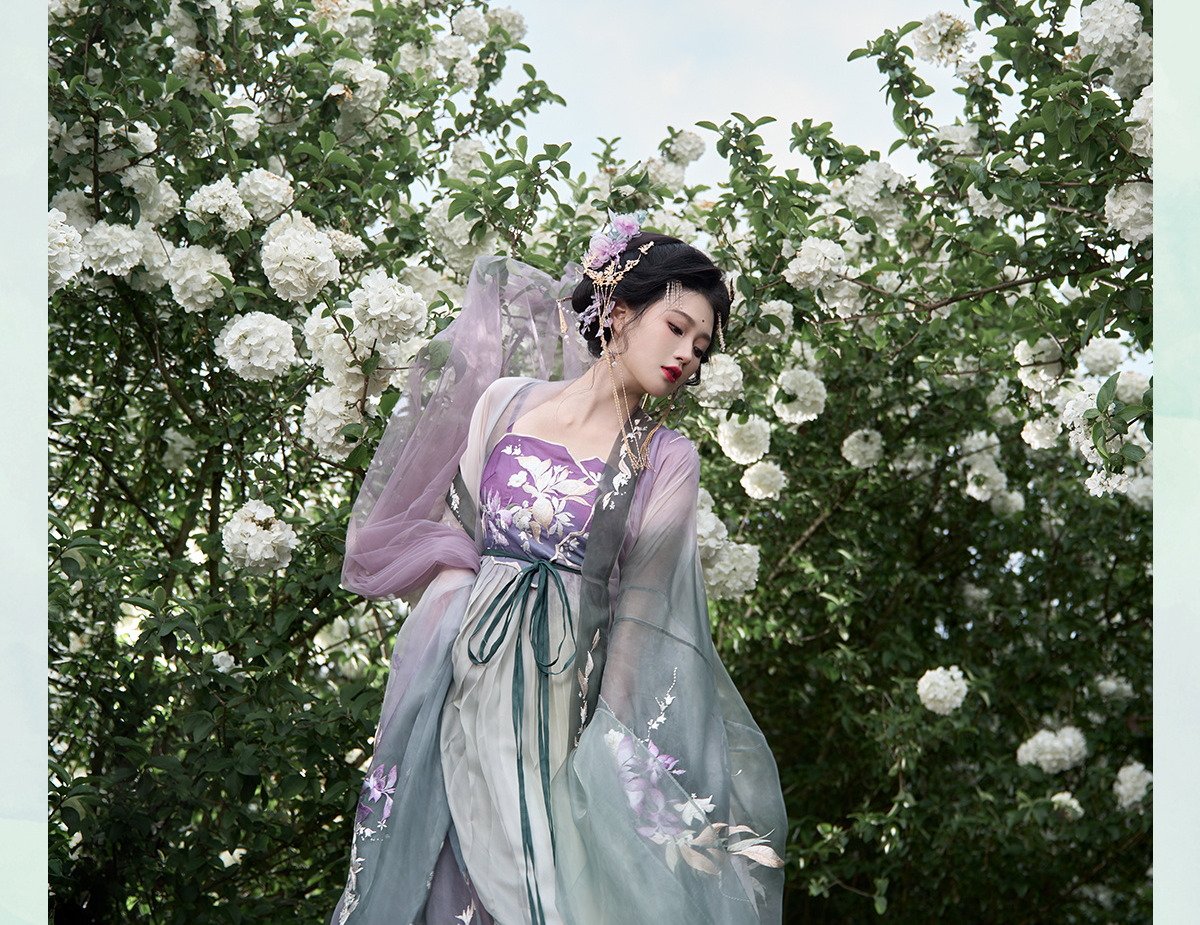 Pre Order 【Purple Glede】 Han Element Embroidered Flower Myrobalan Hanfu Dress Set