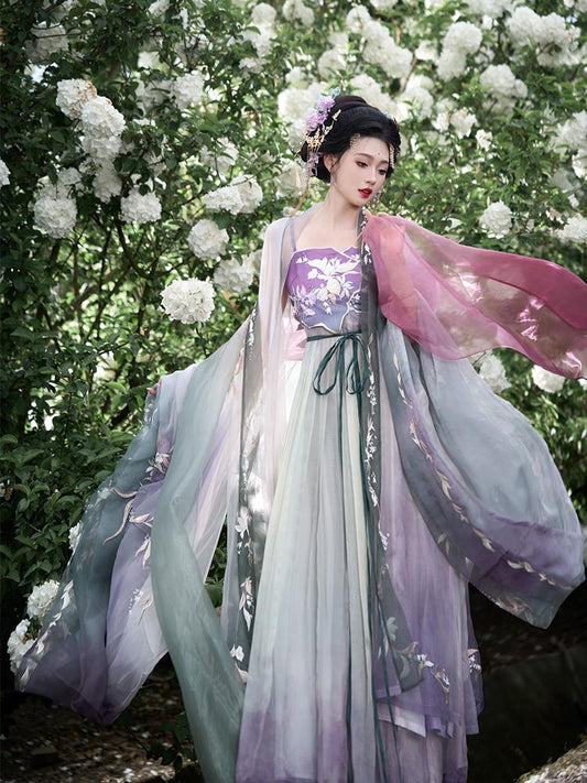 Pre Order 【Purple Glede】 Han Element Embroidered Flower Myrobalan Hanfu Dress Set