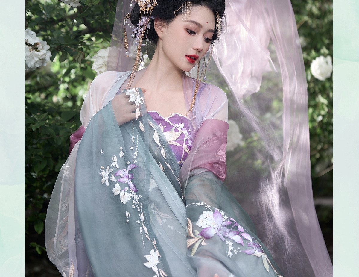 Pre Order 【Purple Glede】 Han Element Embroidered Flower Myrobalan Hanfu Dress Set