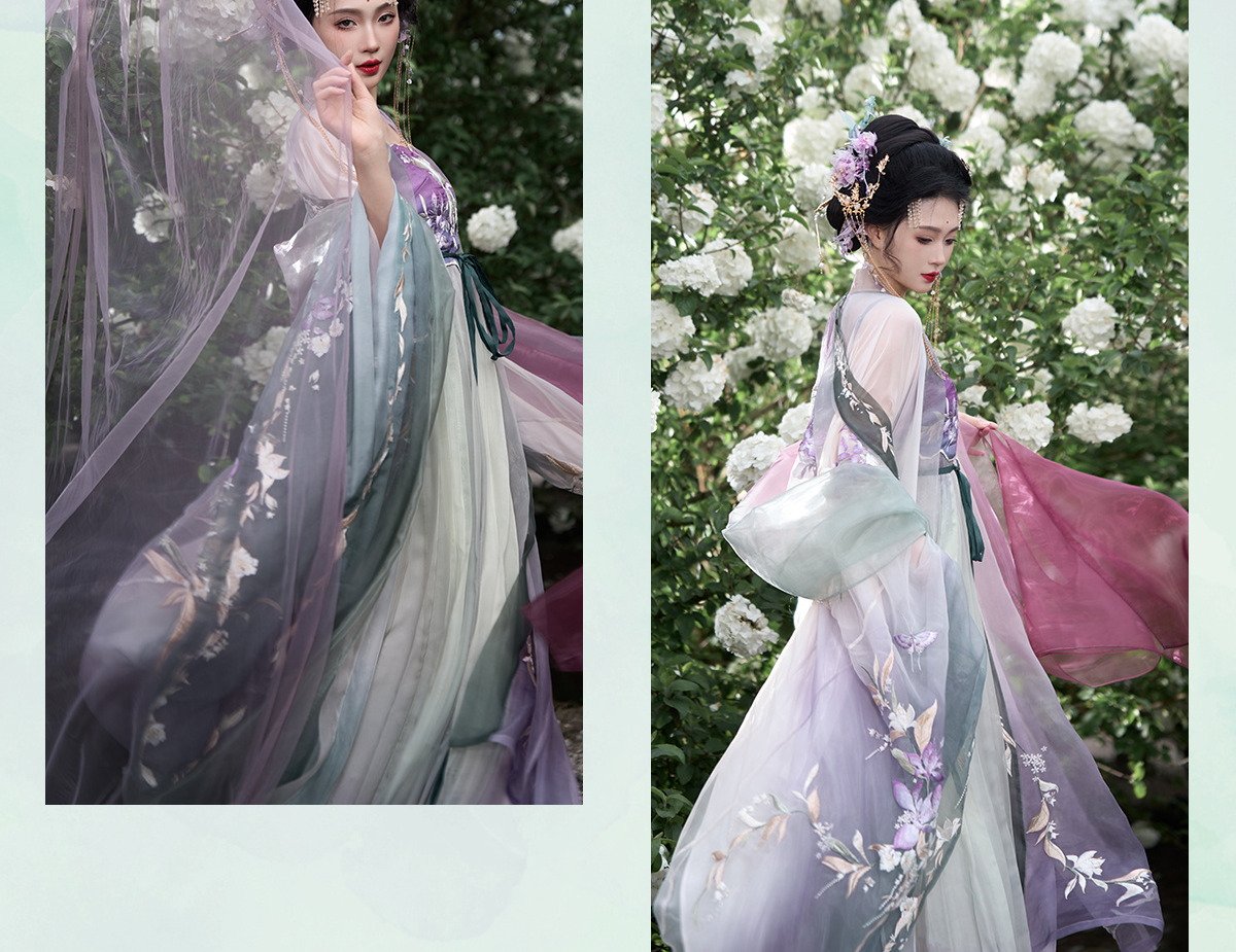 Pre Order 【Purple Glede】 Han Element Embroidered Flower Myrobalan Hanfu Dress Set