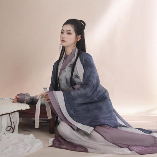 Original Cross-Collar Solid Color Hanfu