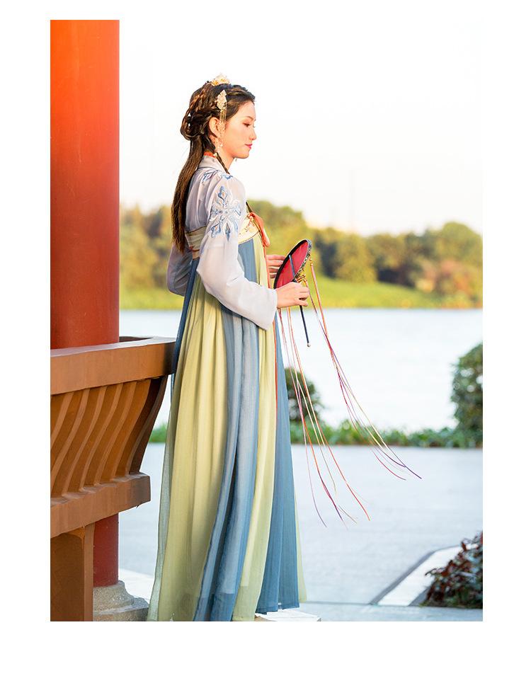 Hanfu with Flowers and Birds Embroidery Large Sleeve Shirt Suit