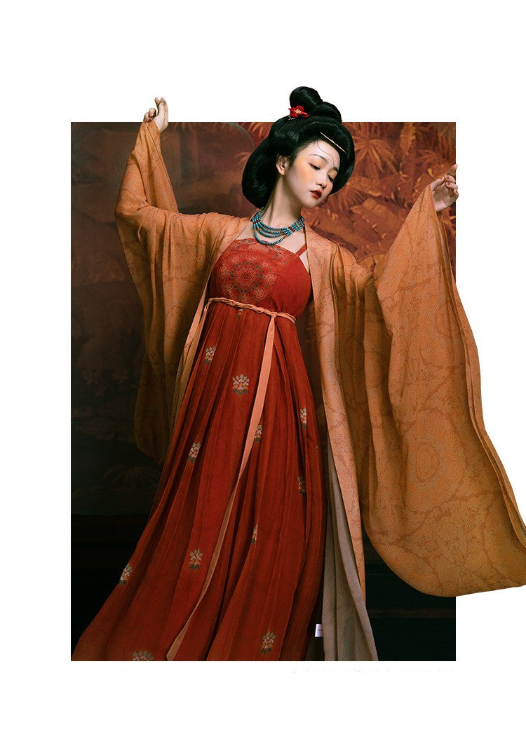 Original Tang Dynasty straight-collar, double-breasted, wide-sleeved shirt, improved breast-length skirt, Hanfu women's clothing