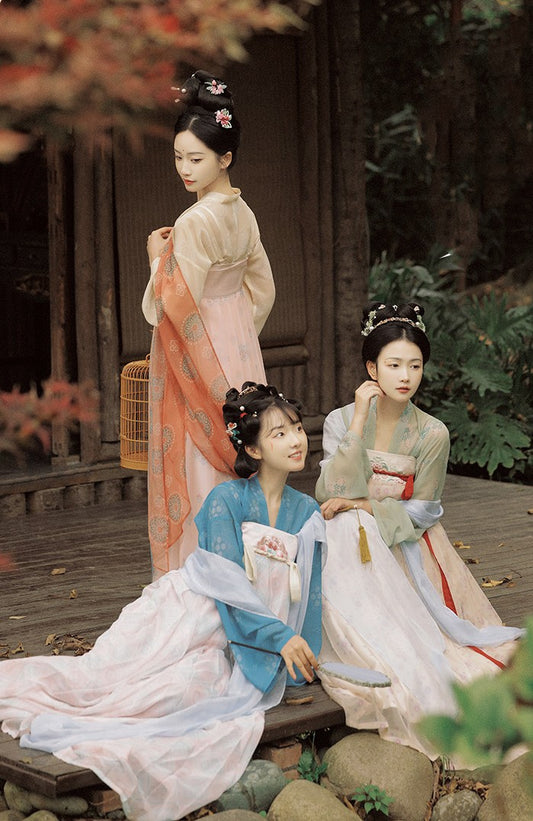 Straight-Collar Cardigan and Chest-Length Skirt Shirt Made in Hangong Chunxiao Tang Dynasty