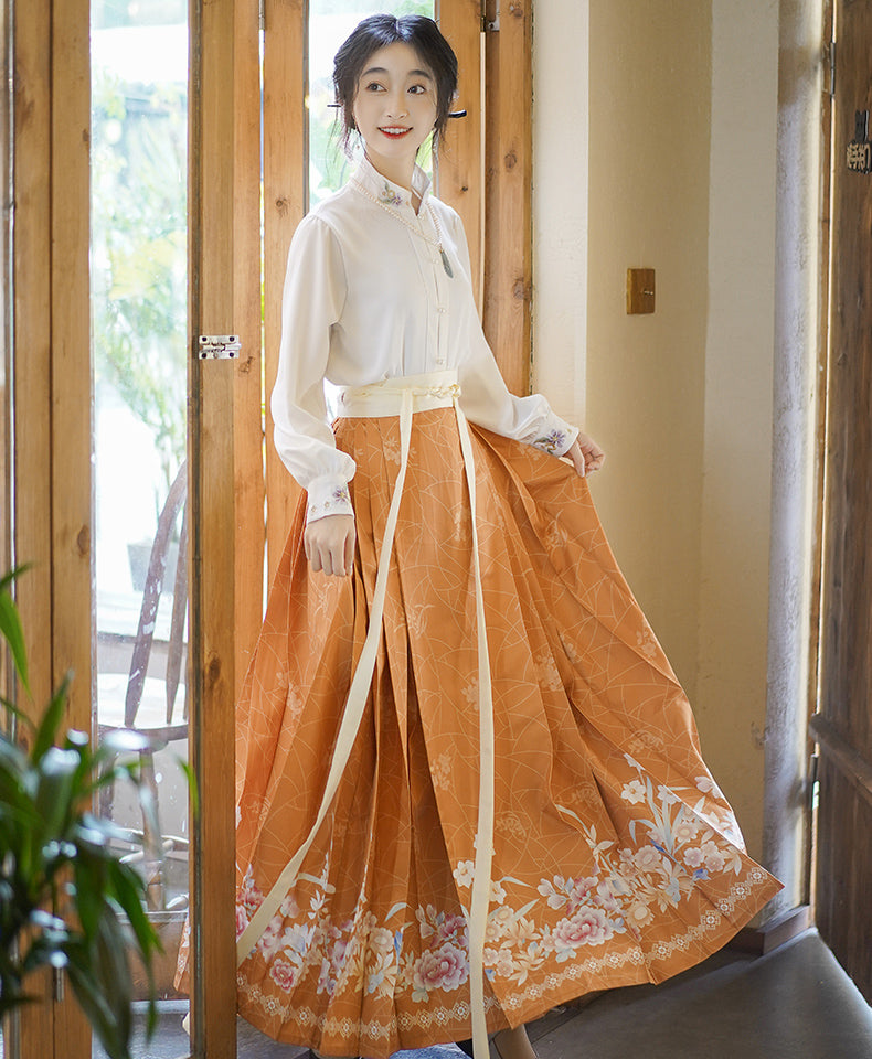 Hanfu Mamian Dress with Stand Collar Shirt