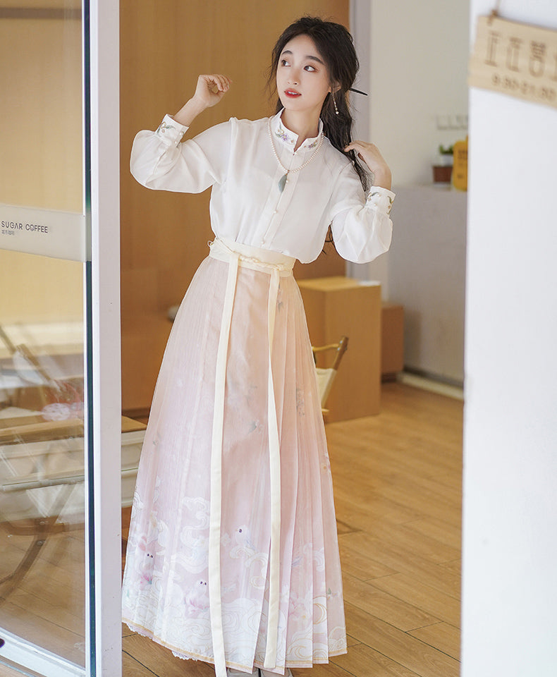 Hanfu Mamian Dress with Stand Collar Shirt