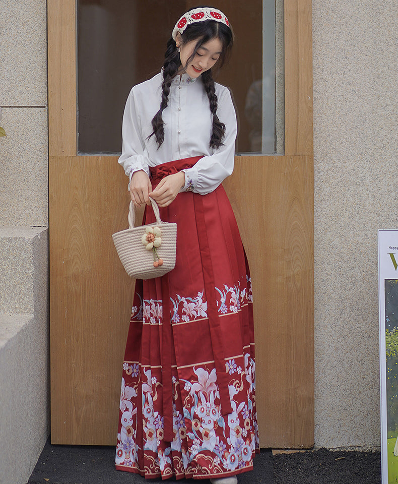 Hanfu Mamian Dress with Stand Collar Shirt