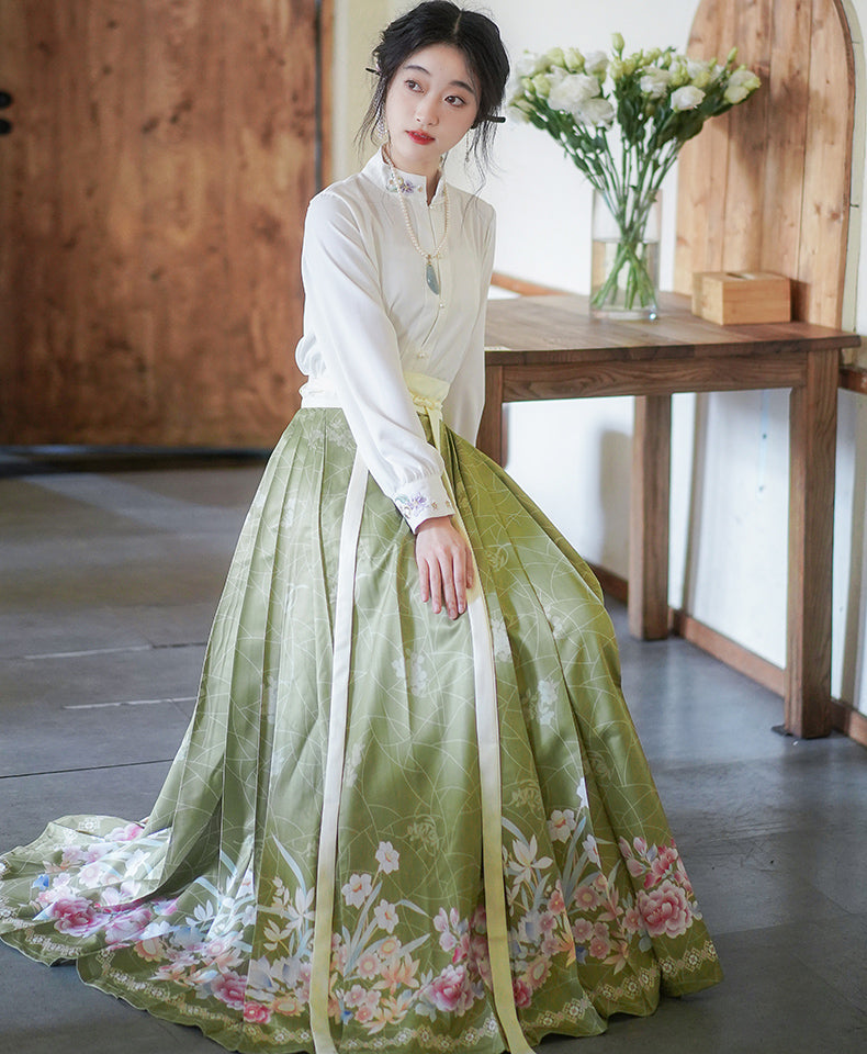 Hanfu Mamian Dress with Stand Collar Shirt