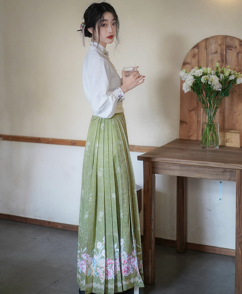 Hanfu Mamian Dress with Stand Collar Shirt