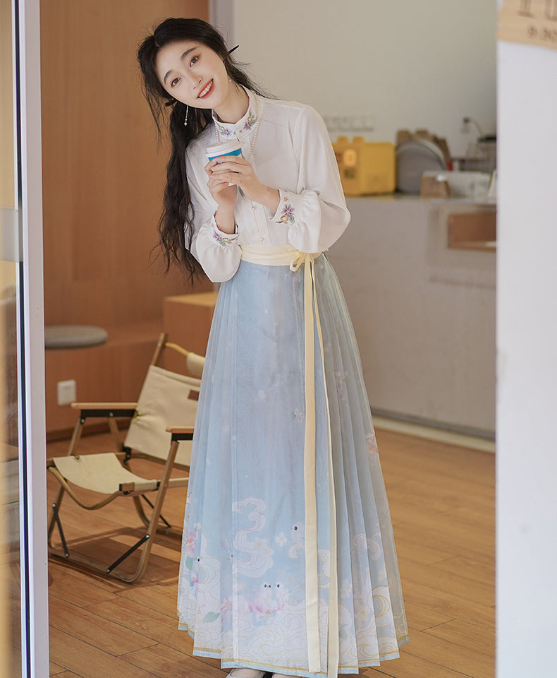 Hanfu Mamian Dress with Stand Collar Shirt