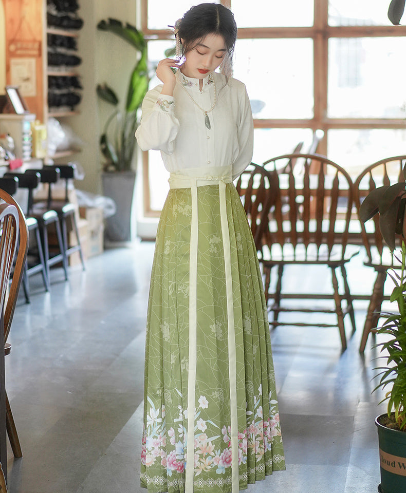 Hanfu Mamian Dress with Stand Collar Shirt